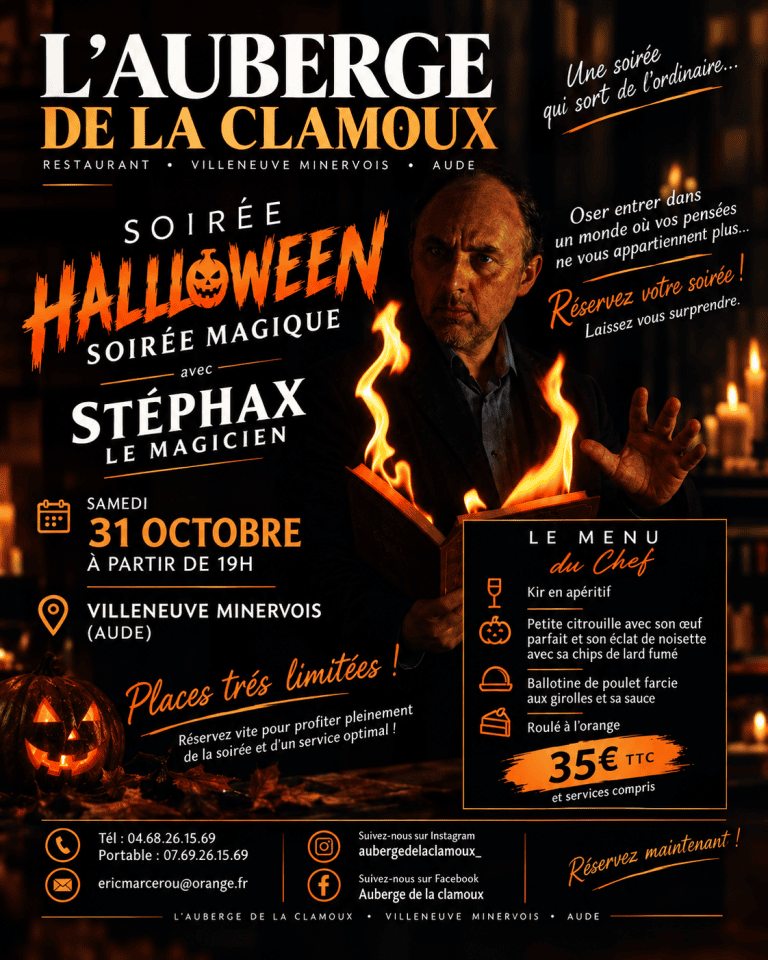 🎃 Soirée d’Halloween à l&rsquo;Auberge de la Clamoux 🪄